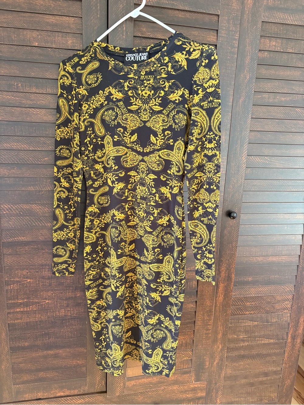 Versace Jeans Collection Black and Gold Long Sleeve Paisley Bodycon Dress